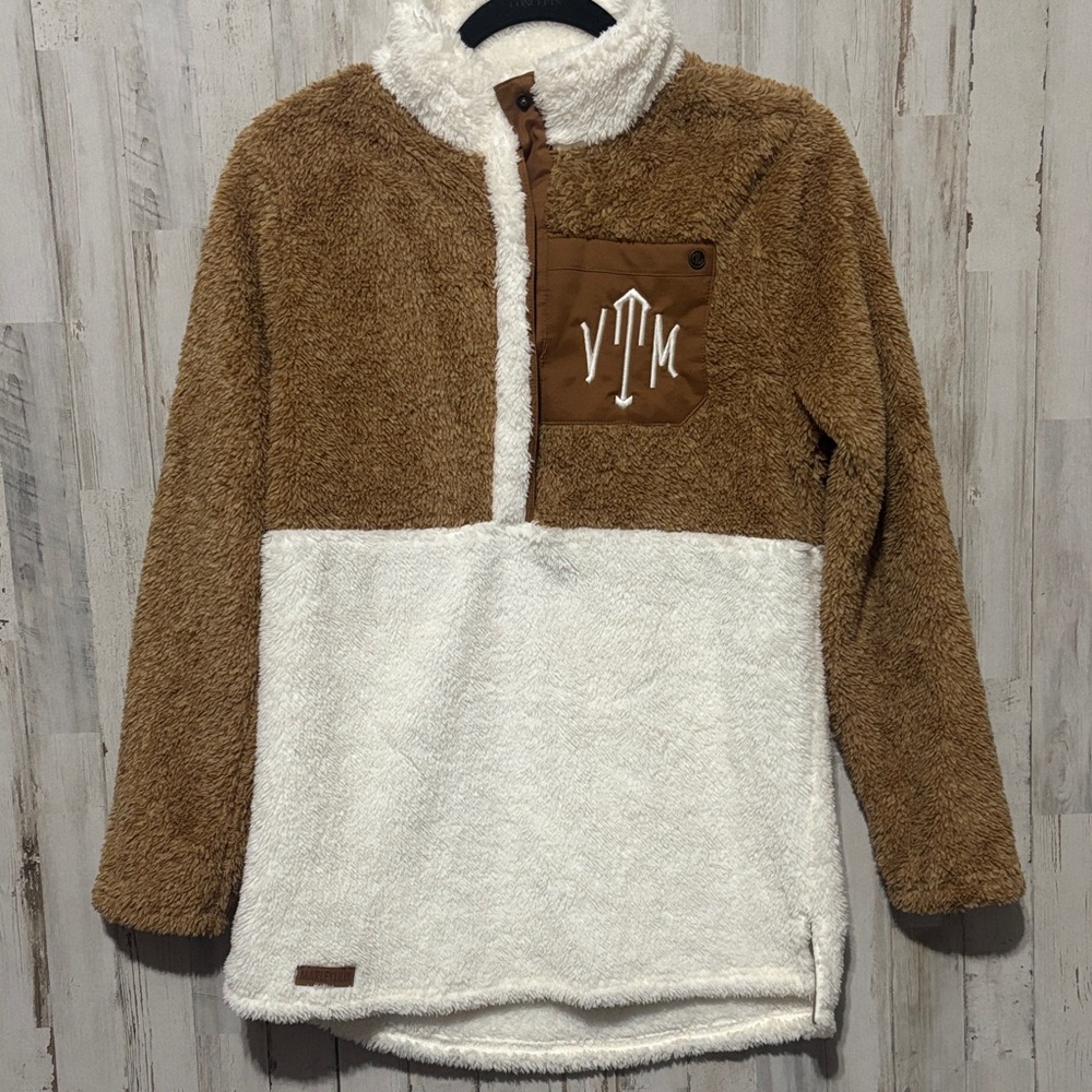 Brown and White Fleece Pullover‎ Size S/M